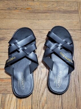 Puerto Rico" Black Slide Sandals - Size 12